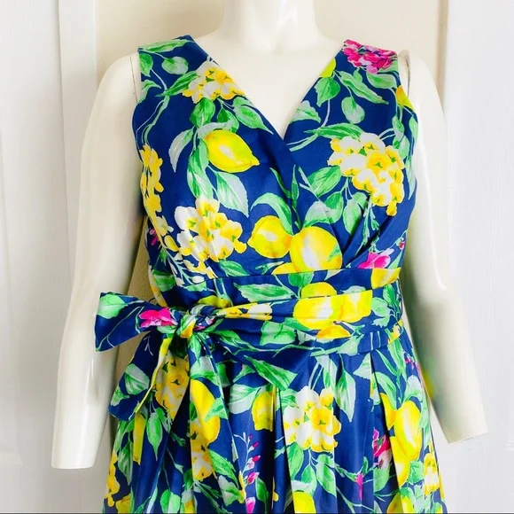 PLUS Lemon Belted Pleated cotton Dress - 14 - Picture 3 of 14